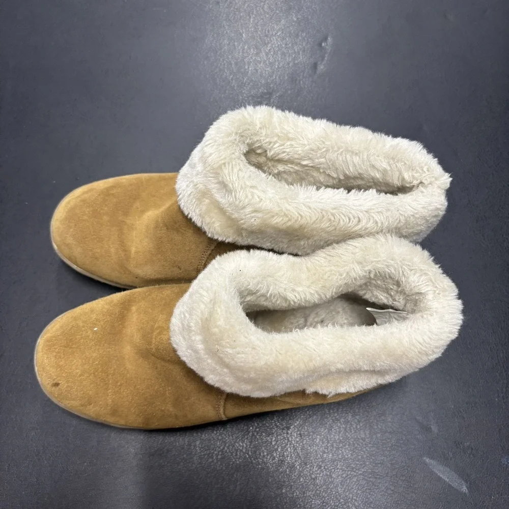 Minnetonka Leather Boots 85201‎ Tan Brown Faux Fur Size 8 Winter Water Resistant